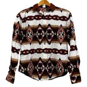 Vintage RoughRider Southwestern Aztec Western Button Up Shirt USA Cotton Rodeo